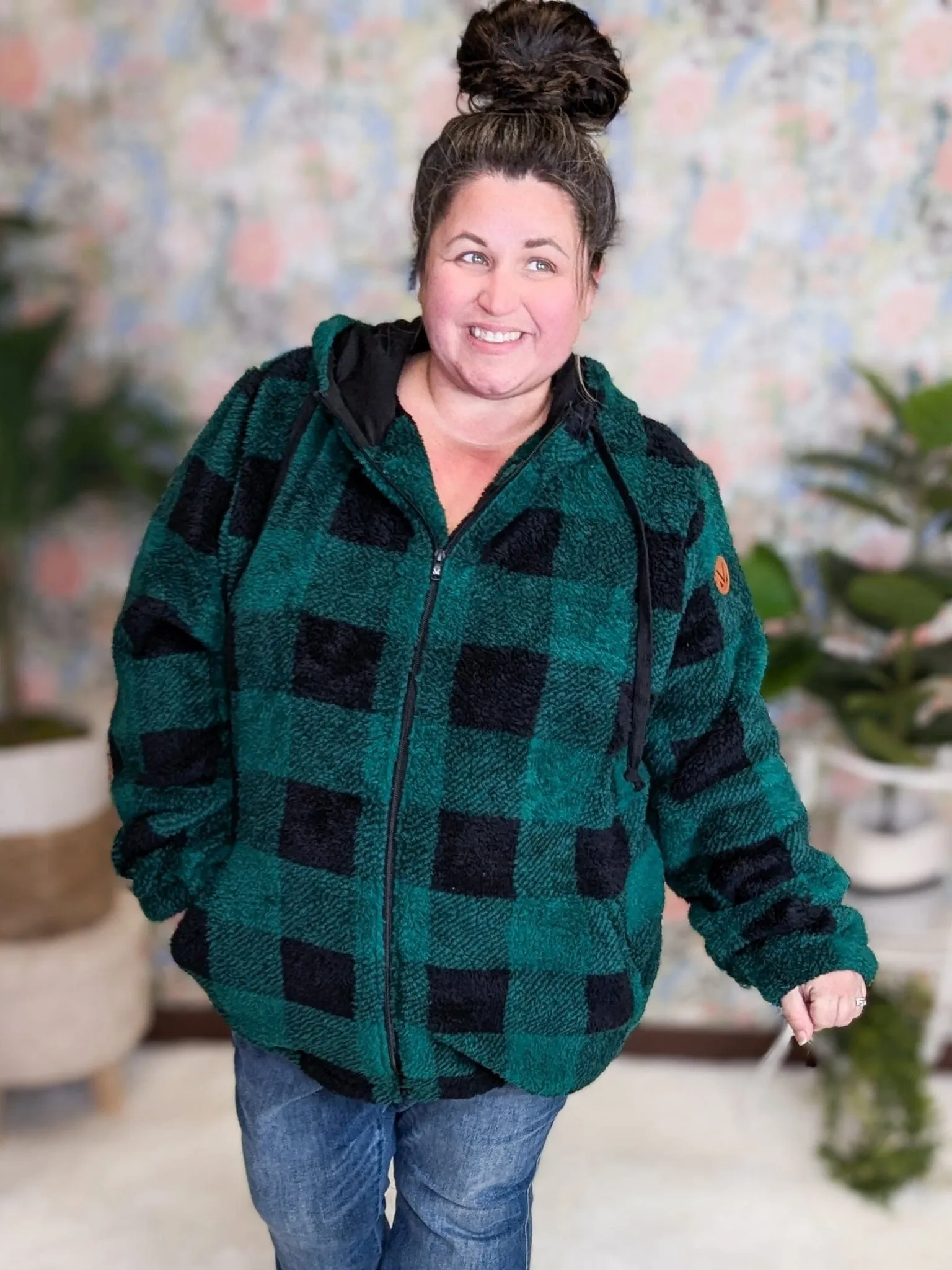PHC Evergreen Plaid Sherpa Fleece Full zip Hoodie