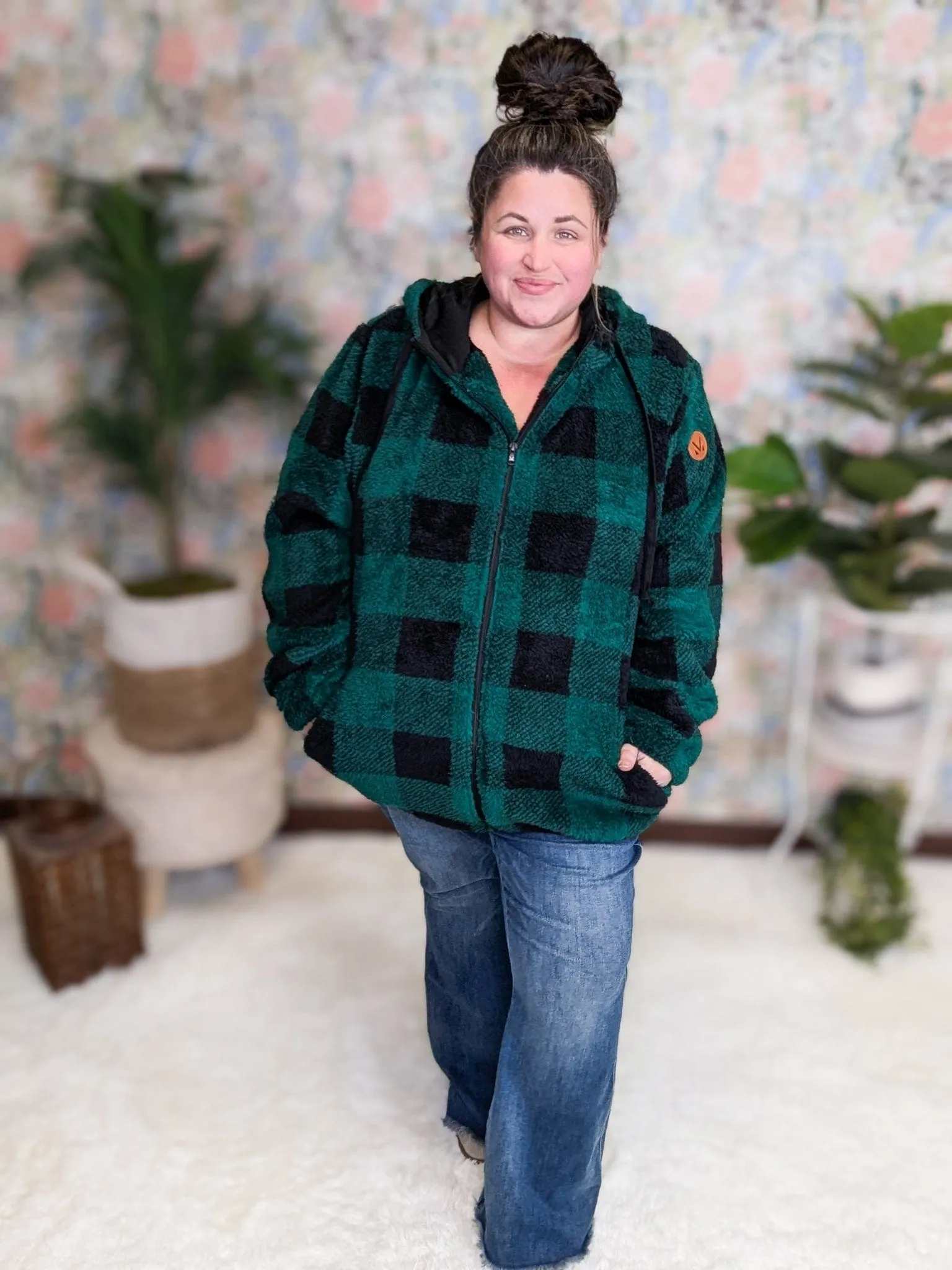 PHC Evergreen Plaid Sherpa Fleece Full zip Hoodie