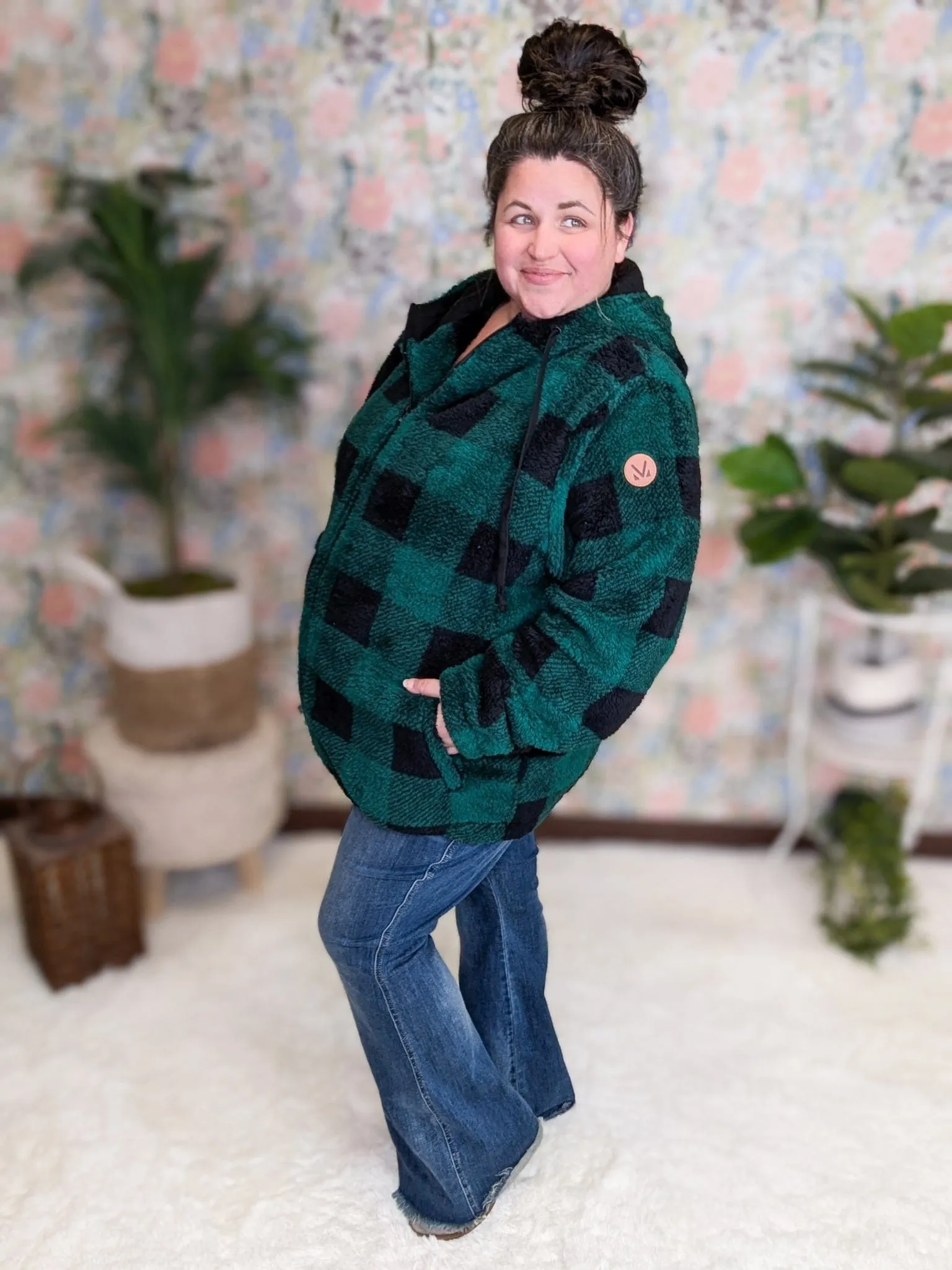 PHC Evergreen Plaid Sherpa Fleece Full zip Hoodie