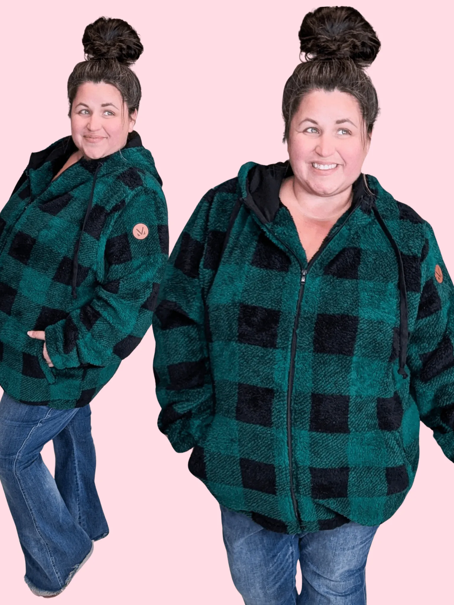 PHC Evergreen Plaid Sherpa Fleece Full zip Hoodie