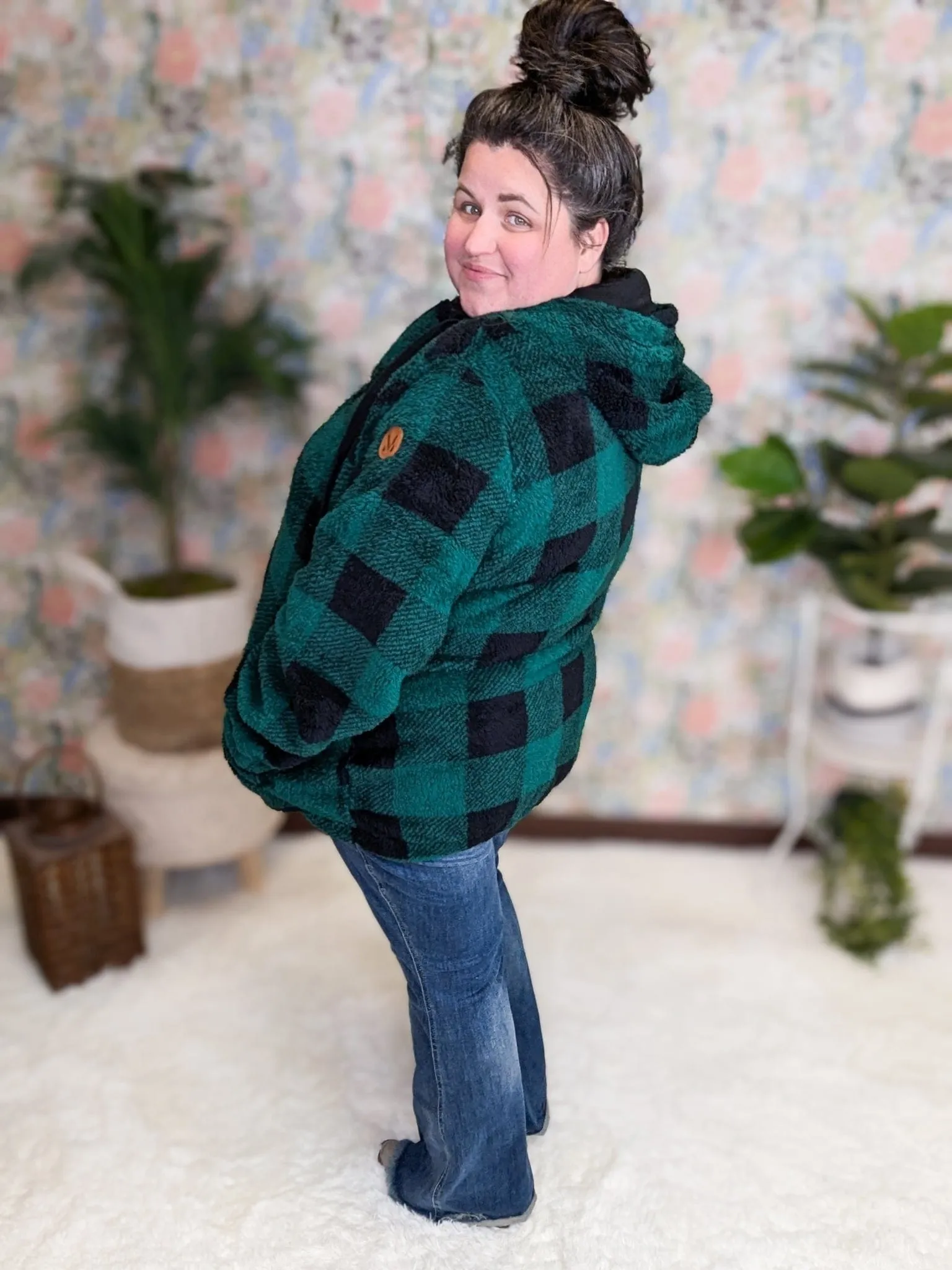 PHC Evergreen Plaid Sherpa Fleece Full zip Hoodie