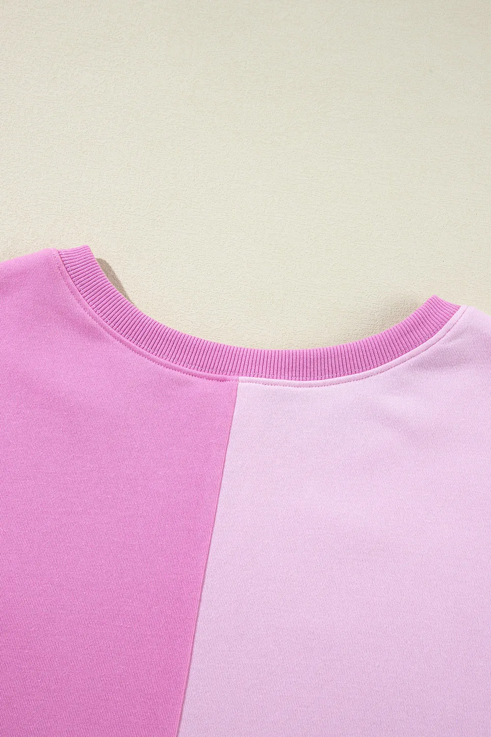 Pink Colorblock Henley High Low Oversize Sweatshirt