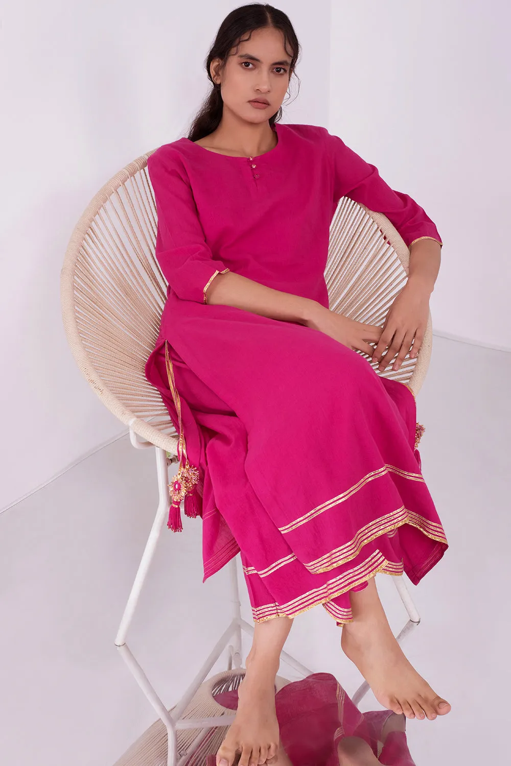 Pink gota work pyjama set