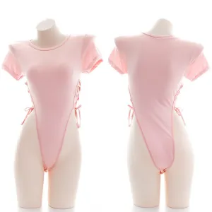 Pink Lace-up One-piece T-shirt Pajamas EV4076