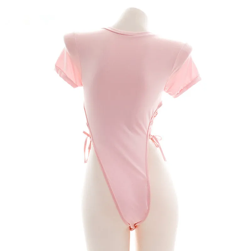 Pink Lace-up One-piece T-shirt Pajamas EV4076