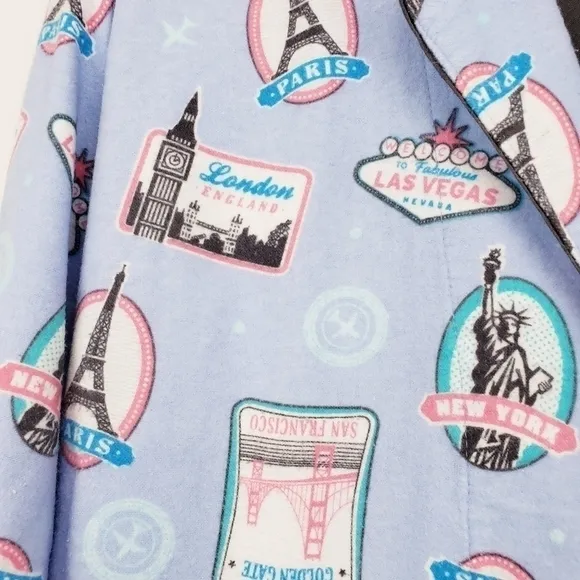 P.j. Salvage Blue Flannel Pajamas Paris design Size Small