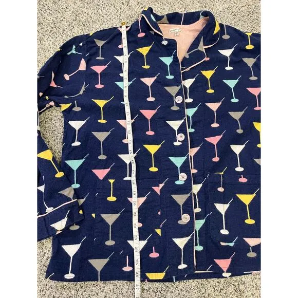 P.J. Salvage Martini Cheers Flannel Pajama Set, Size Large Navy/Pink Cozy Warm