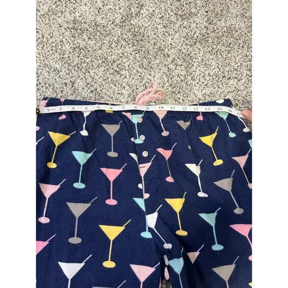 P.J. Salvage Martini Cheers Flannel Pajama Set, Size Large Navy/Pink Cozy Warm