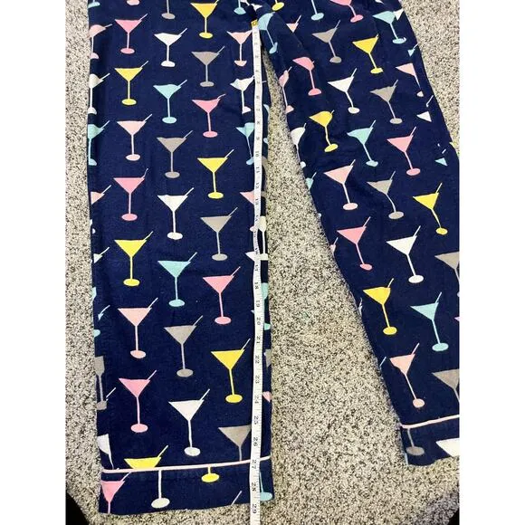 P.J. Salvage Martini Cheers Flannel Pajama Set, Size Large Navy/Pink Cozy Warm
