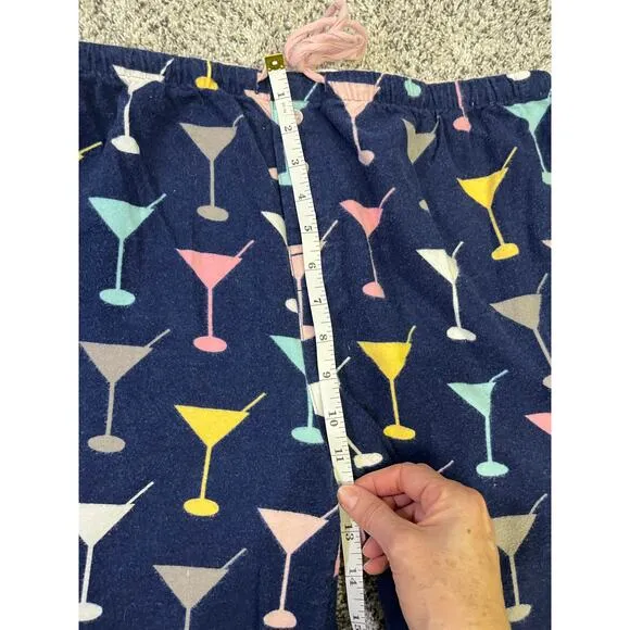 P.J. Salvage Martini Cheers Flannel Pajama Set, Size Large Navy/Pink Cozy Warm