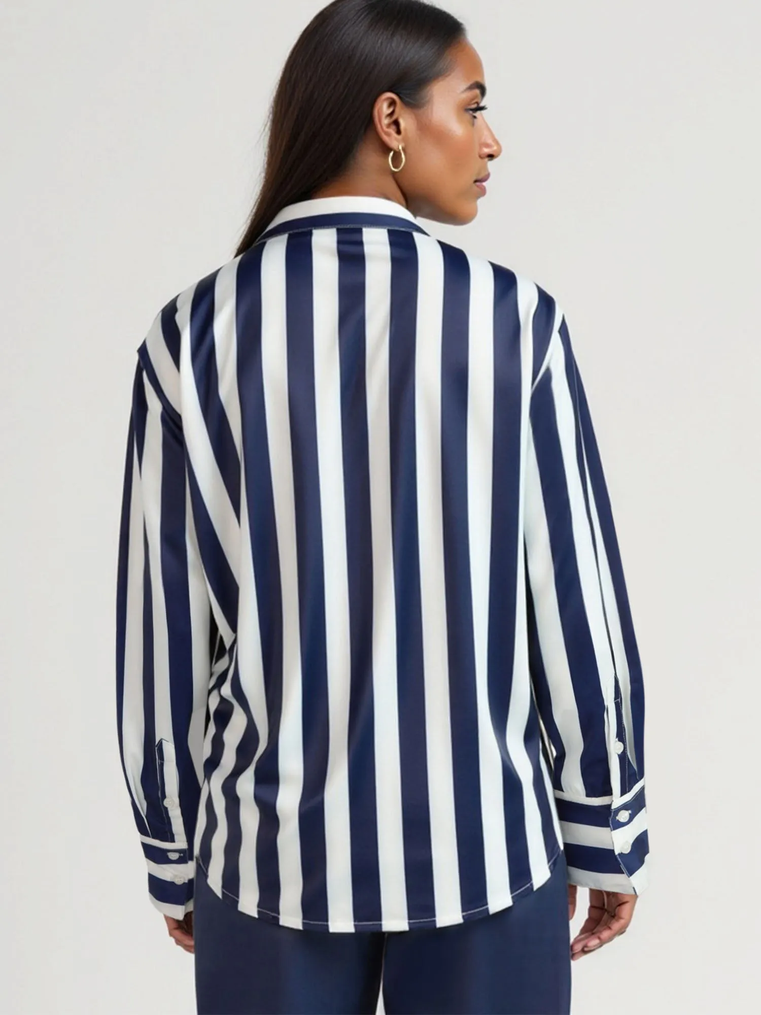 Plus Stripe Satin Button Down Shirt