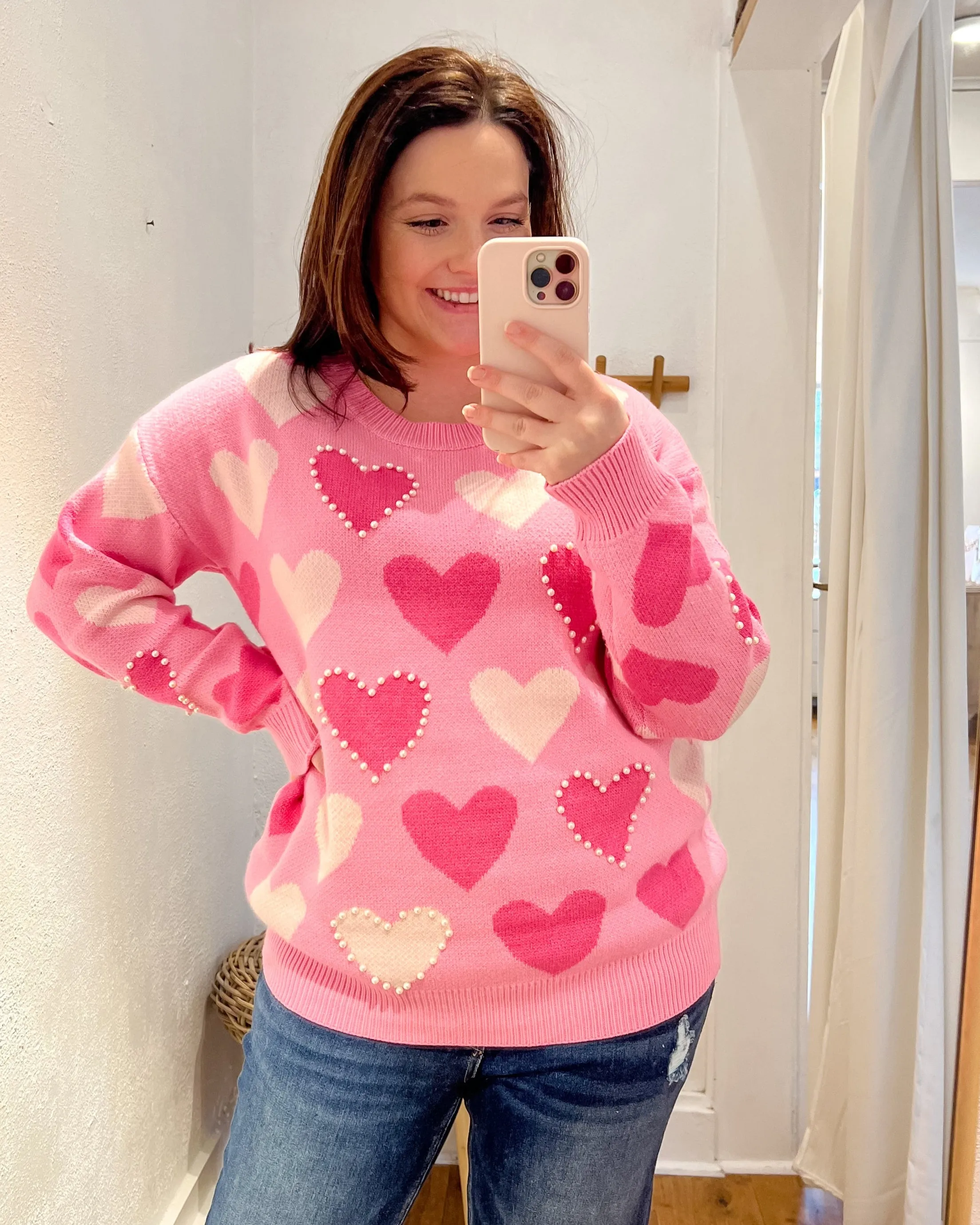 Pretty in Pearls Heart Pattern Sweater