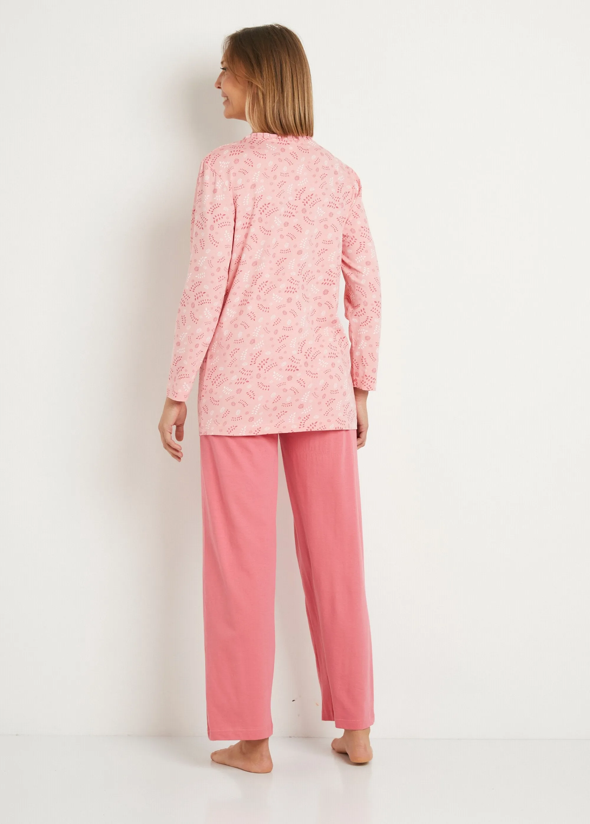 Printed long-sleeved cotton button-down pyjamas