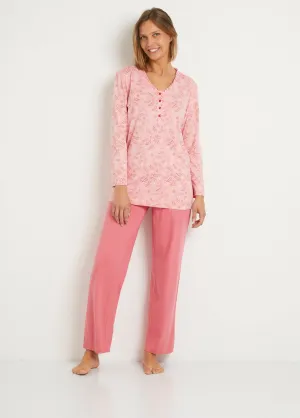 Printed long-sleeved cotton button-down pyjamas