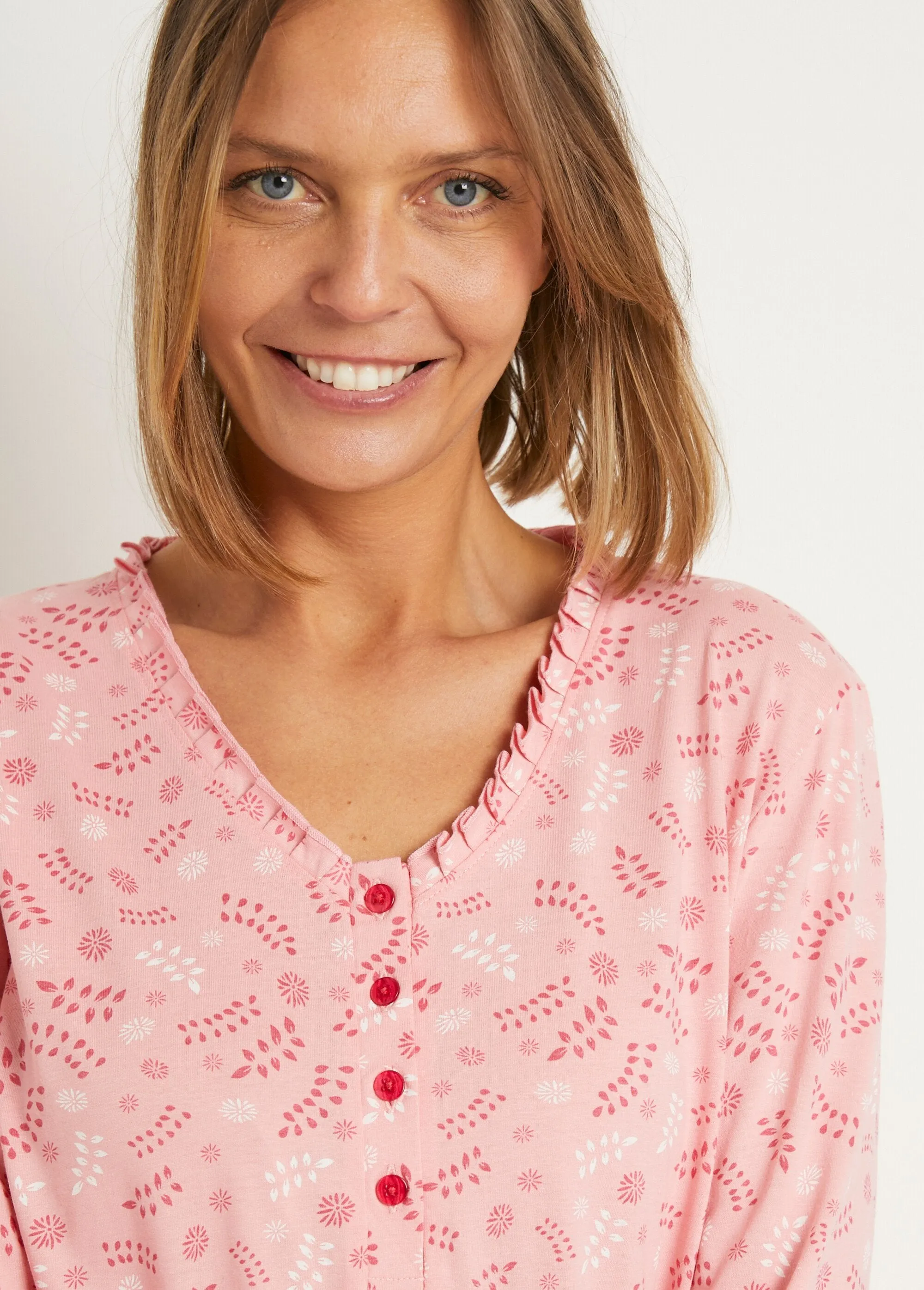 Printed long-sleeved cotton button-down pyjamas