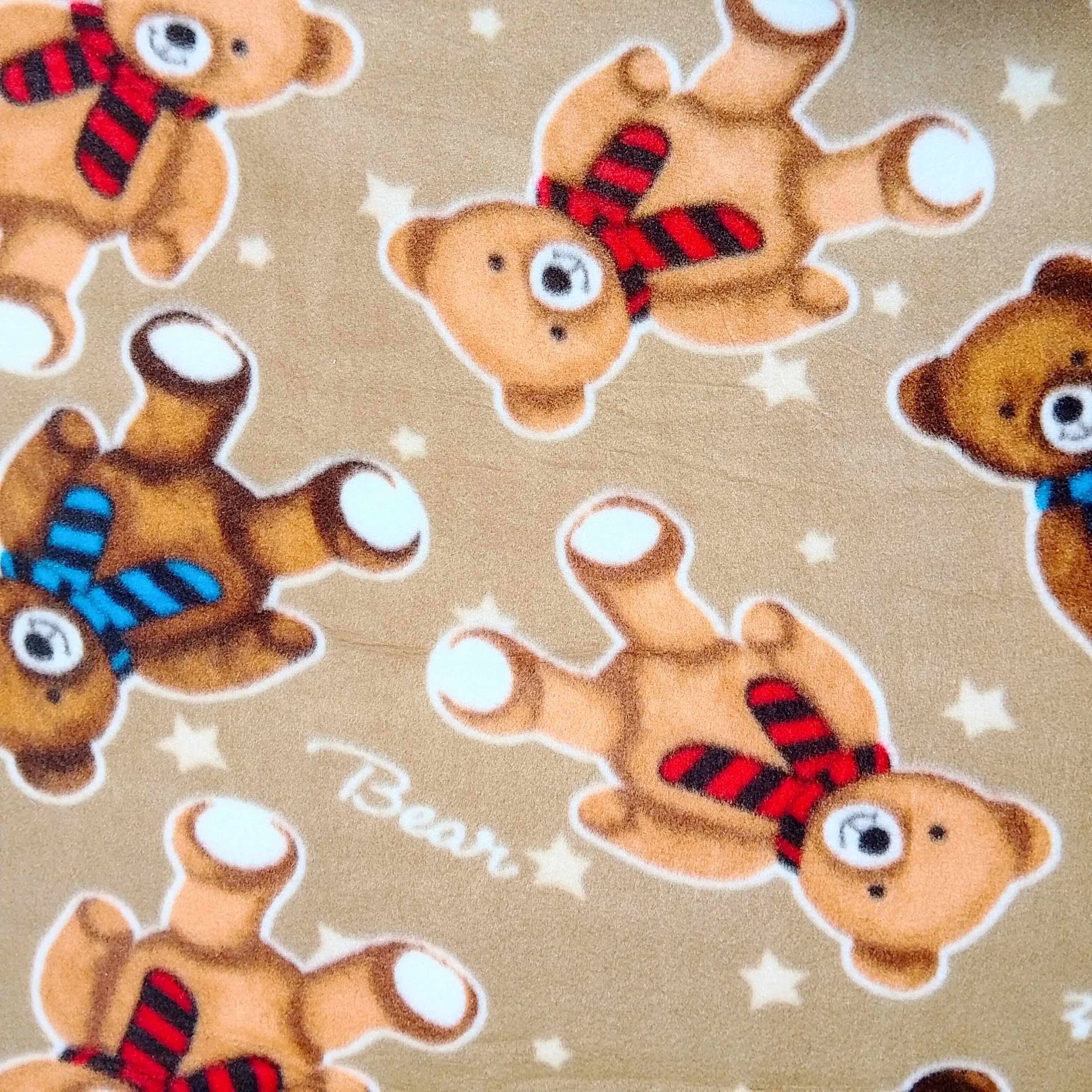 Printed Polar Fleece Teddy Bear Beige