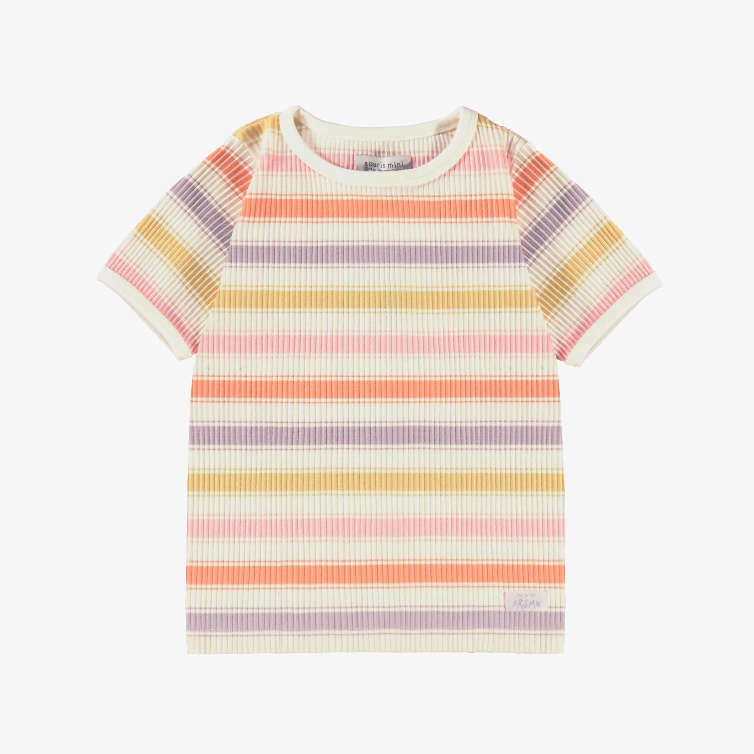 Pyjama deux pièces crème en tricot côtelé à rayures, enfant || Cream rib-knit two-piece pajamas with stripes, child