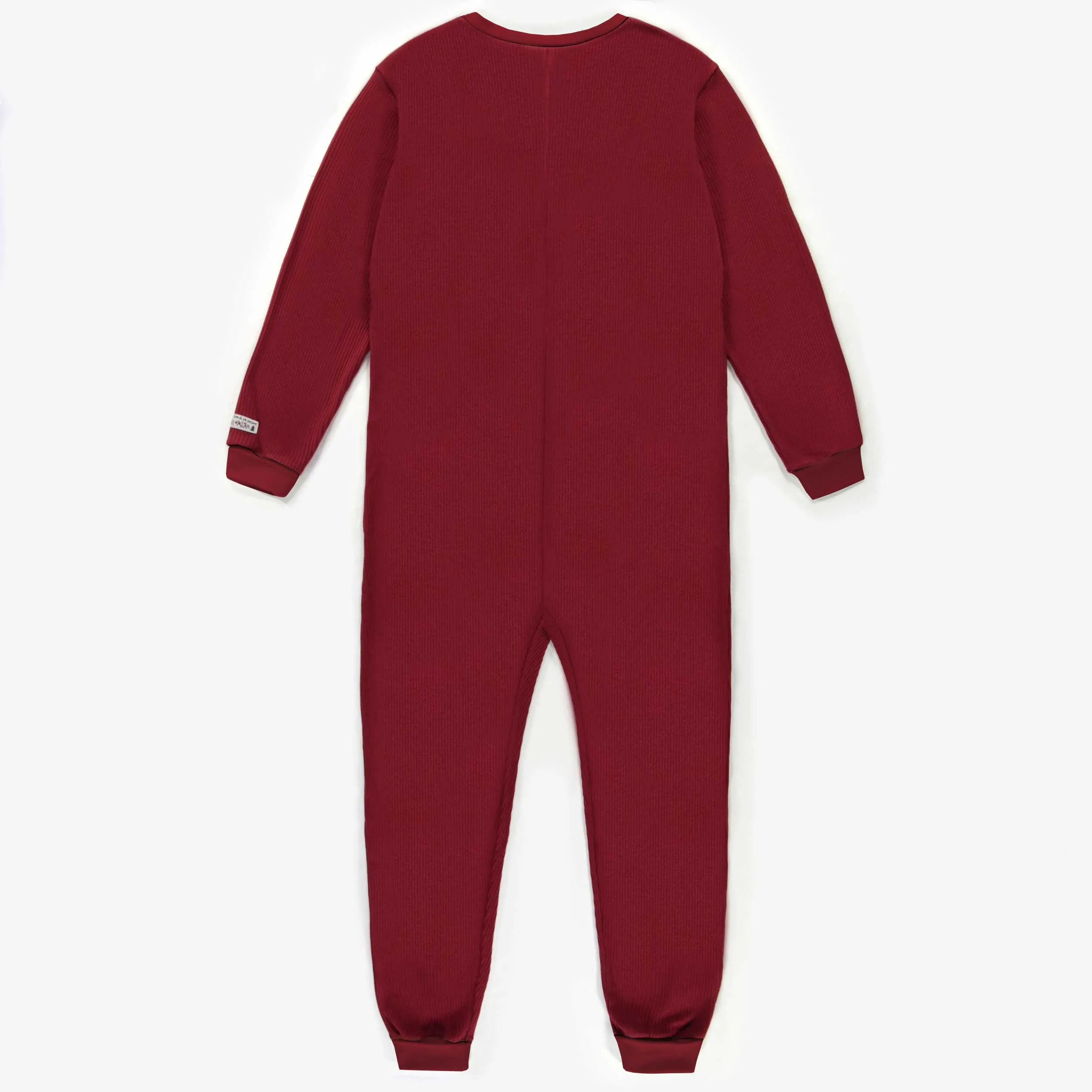 Pyjama une-pièce rouge des Fêtes en tricot côtelé, adulte  || Red one-piece Holidays pajamas in ribbed knit, adult
