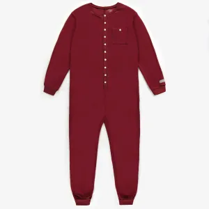 Pyjama une-pièce rouge des Fêtes en tricot côtelé, adulte  || Red one-piece Holidays pajamas in ribbed knit, adult