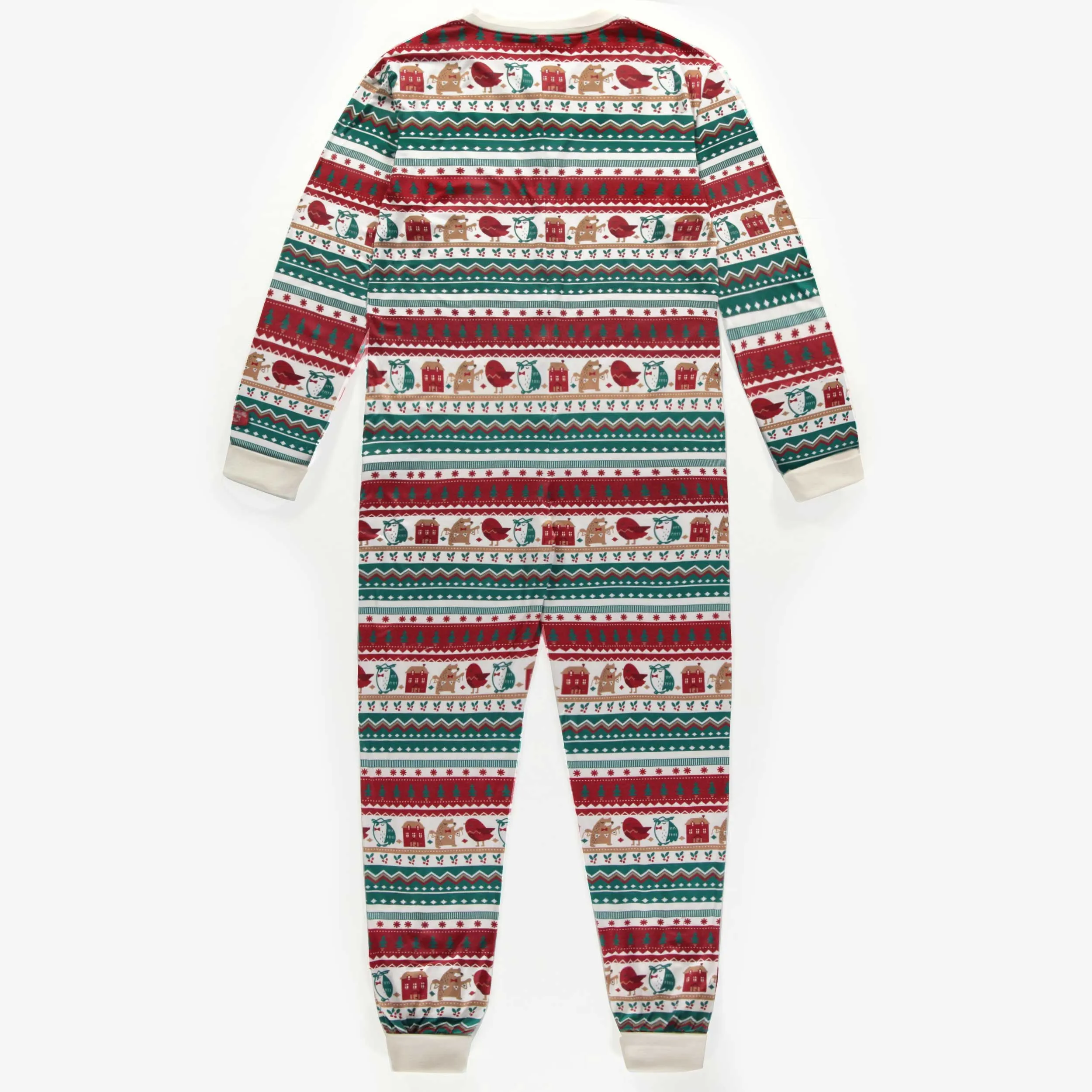 Pyjama une-pièce rouge à motifs des Fêtes, adulte || Red patterned one-piece Holidays pajamas, adult