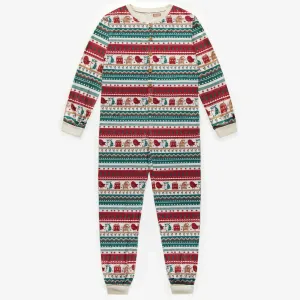 Pyjama une-pièce rouge à motifs des Fêtes, adulte || Red patterned one-piece Holidays pajamas, adult