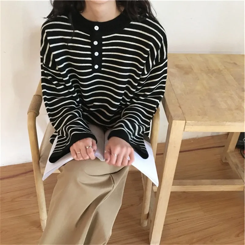 "BLACK STRIPED KNIT" PULLOVER K091706