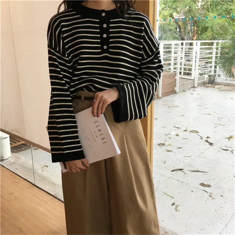 "BLACK STRIPED KNIT" PULLOVER K091706