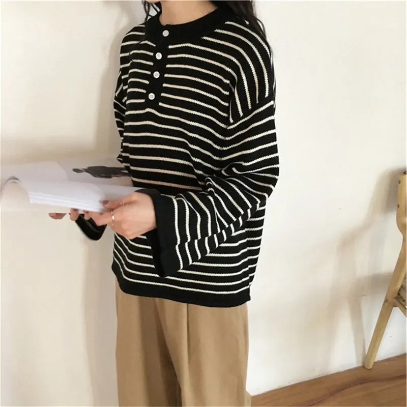 "BLACK STRIPED KNIT" PULLOVER K091706