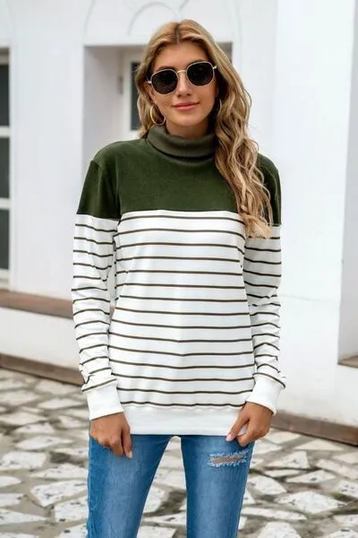Ragan Striped Contrast Turtleneck Sweater