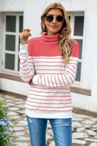 Ragan Striped Contrast Turtleneck Sweater