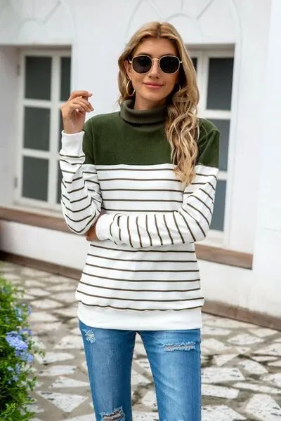 Ragan Striped Contrast Turtleneck Sweater