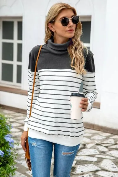 Ragan Striped Contrast Turtleneck Sweater