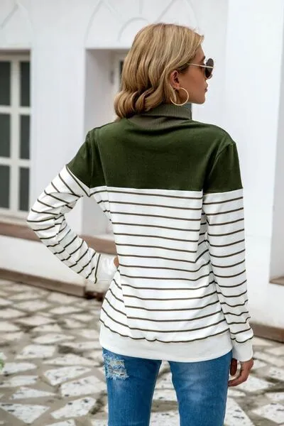 Ragan Striped Contrast Turtleneck Sweater