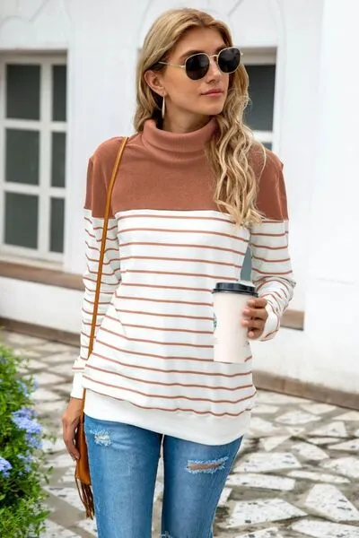 Ragan Striped Contrast Turtleneck Sweater