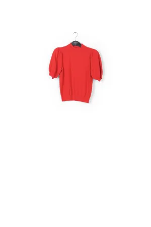 Red short-sleeved sweater with stand-up collar
