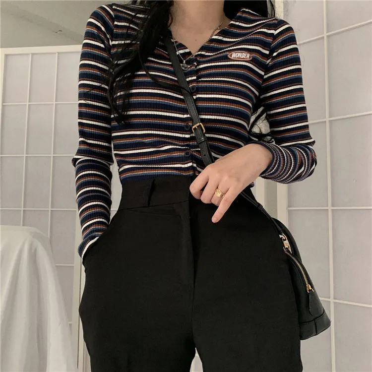Retro Striped Casual Slim Sweater
