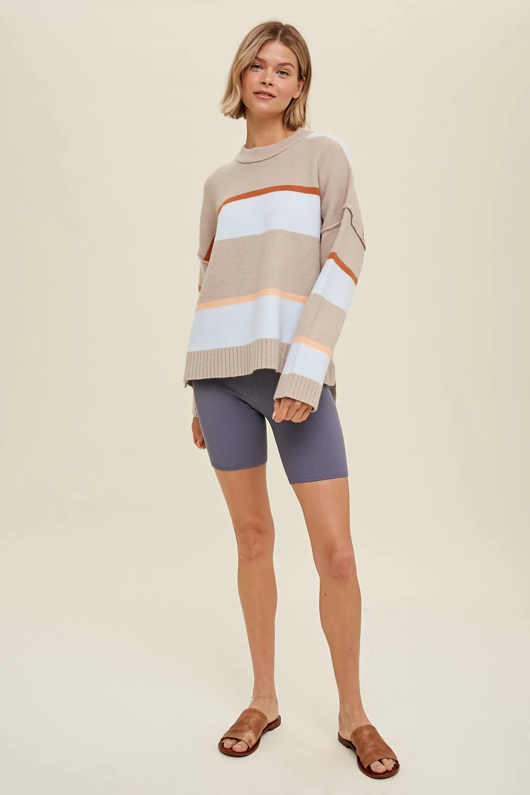 Reverse Stitch Striped Sweater