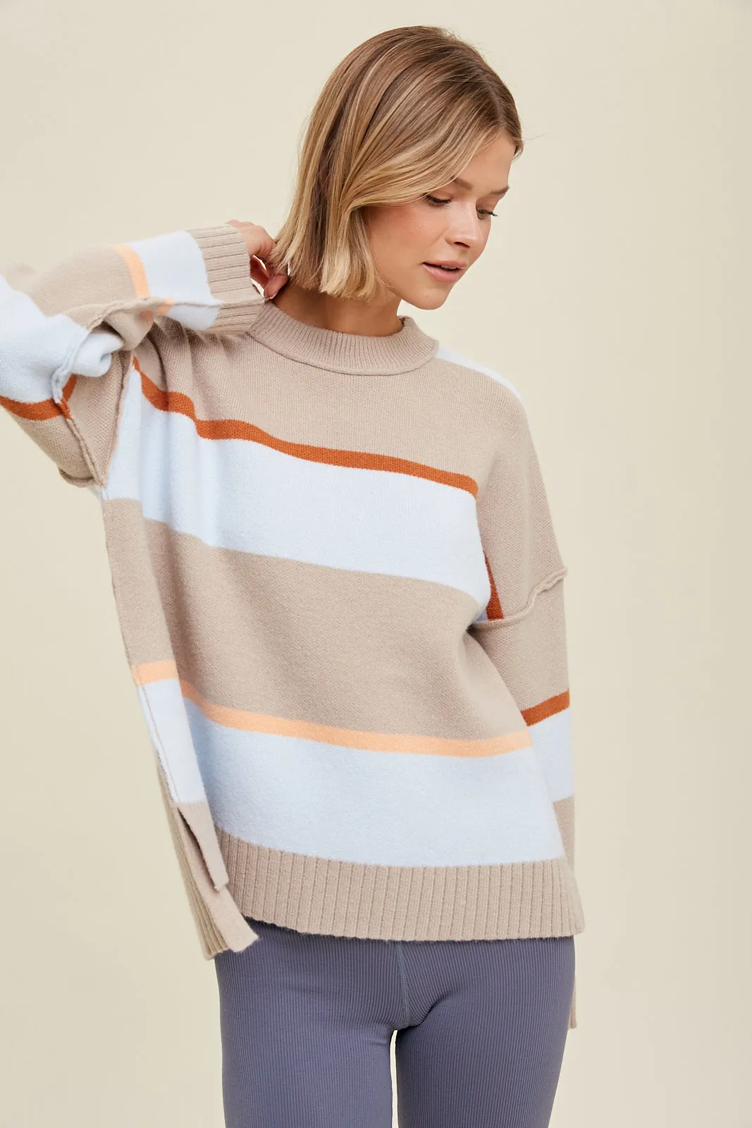 Reverse Stitch Striped Sweater