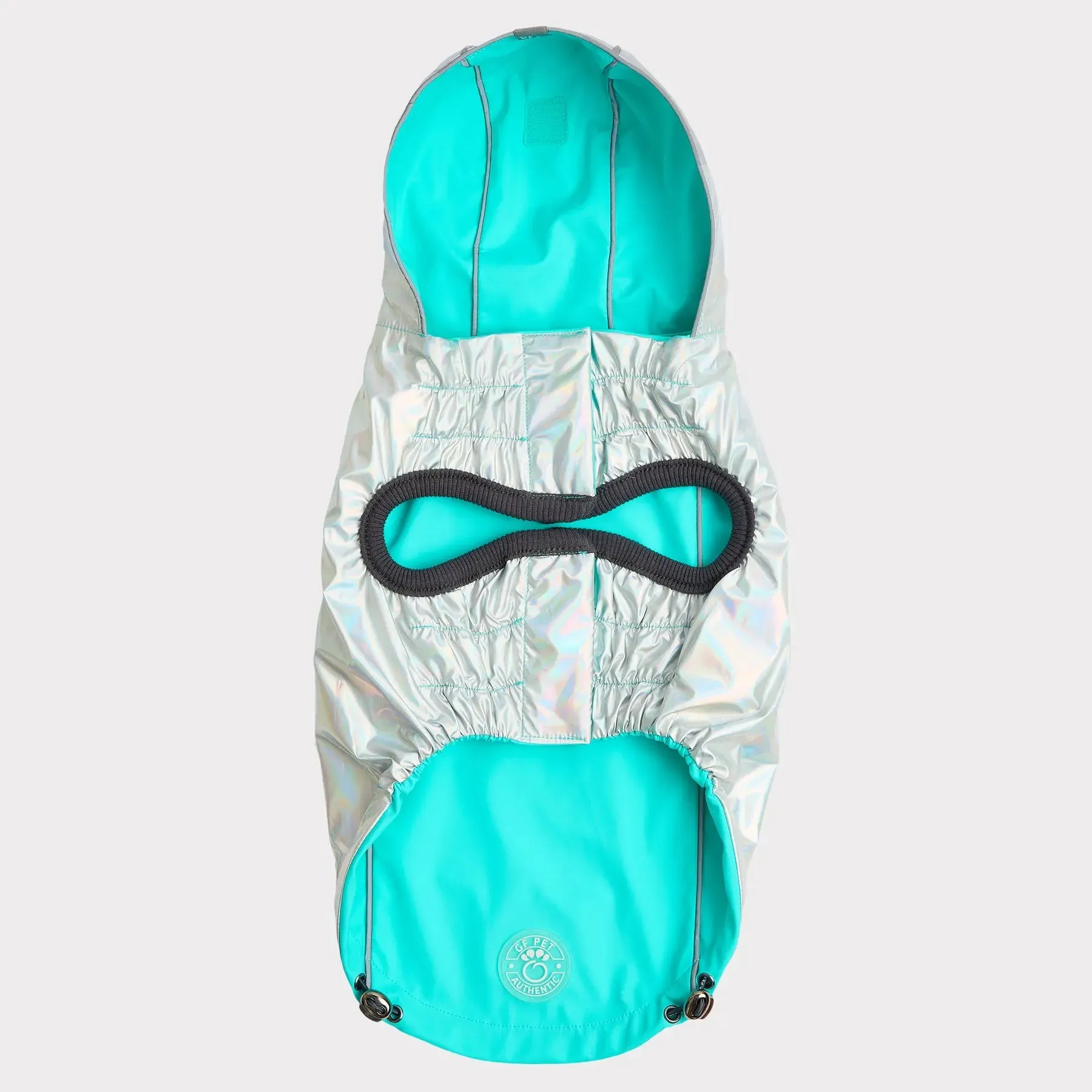 Reversible Dog Raincoat | Neon Aqua & Iridescent