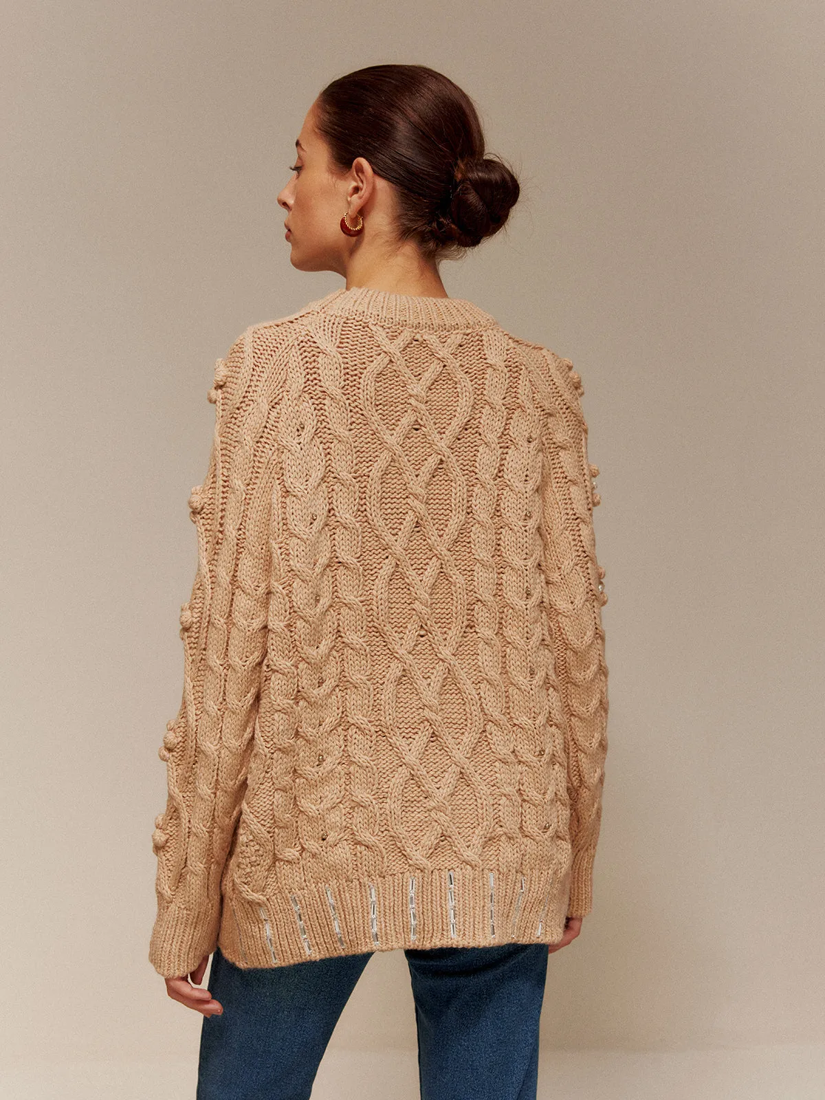 Rhinestone Pullover Twist Sweater