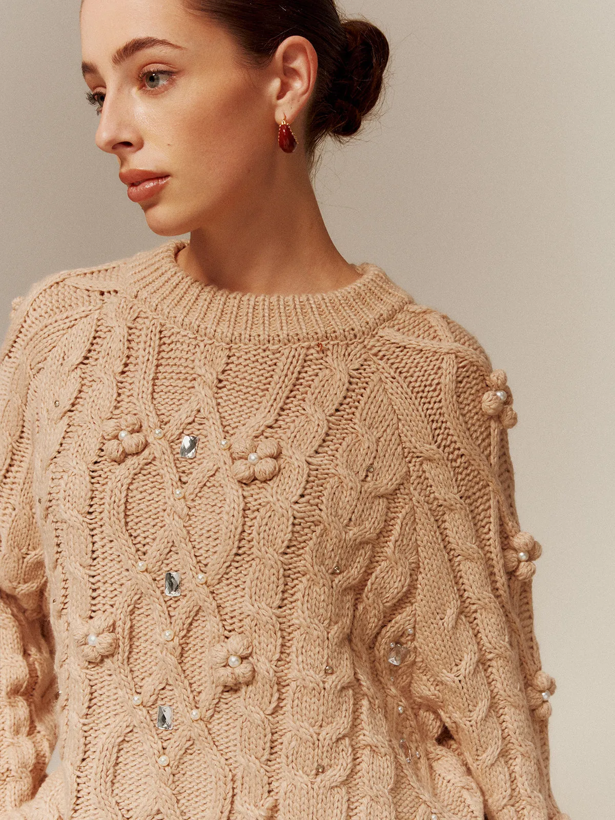 Rhinestone Pullover Twist Sweater