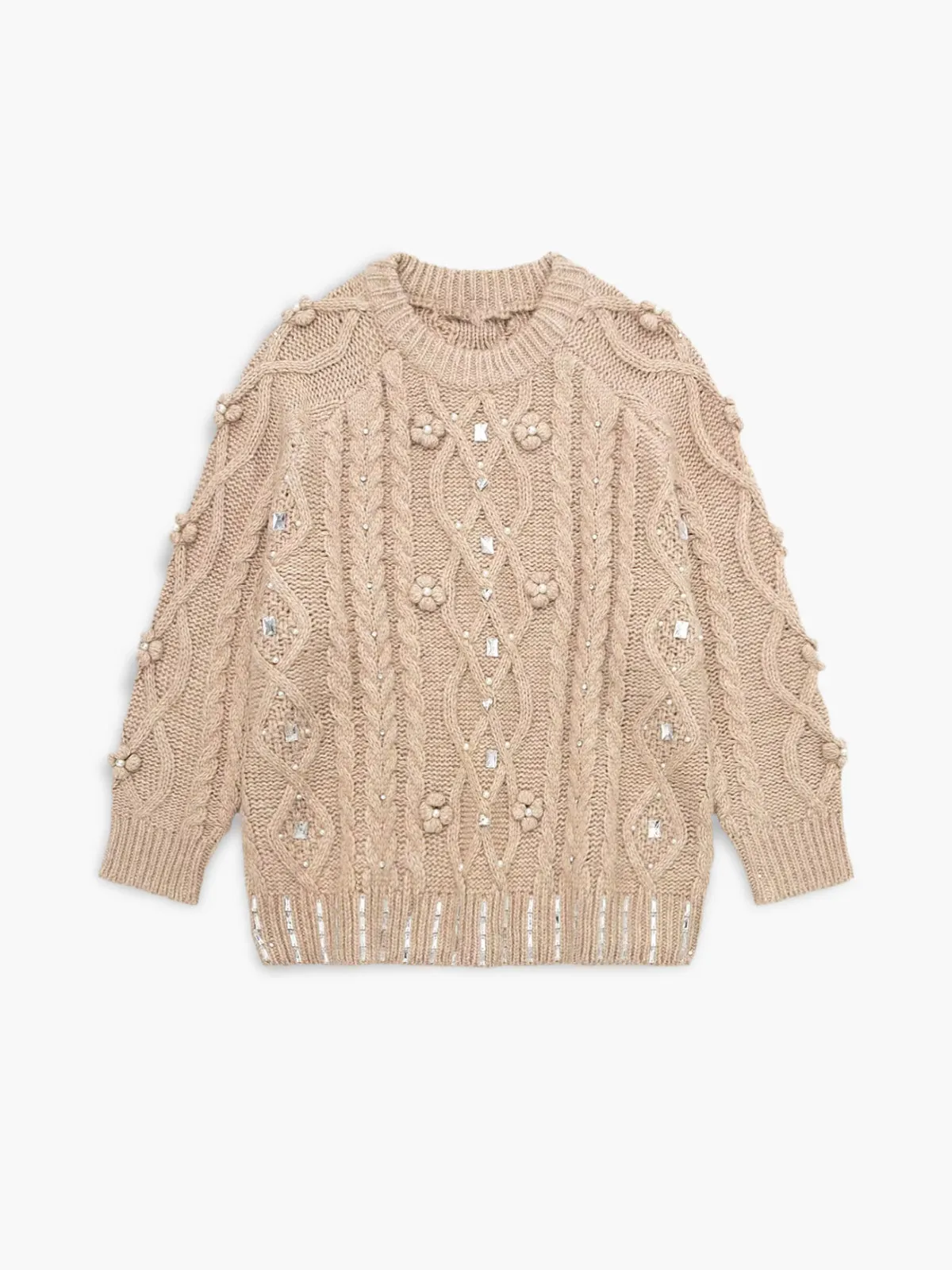 Rhinestone Pullover Twist Sweater