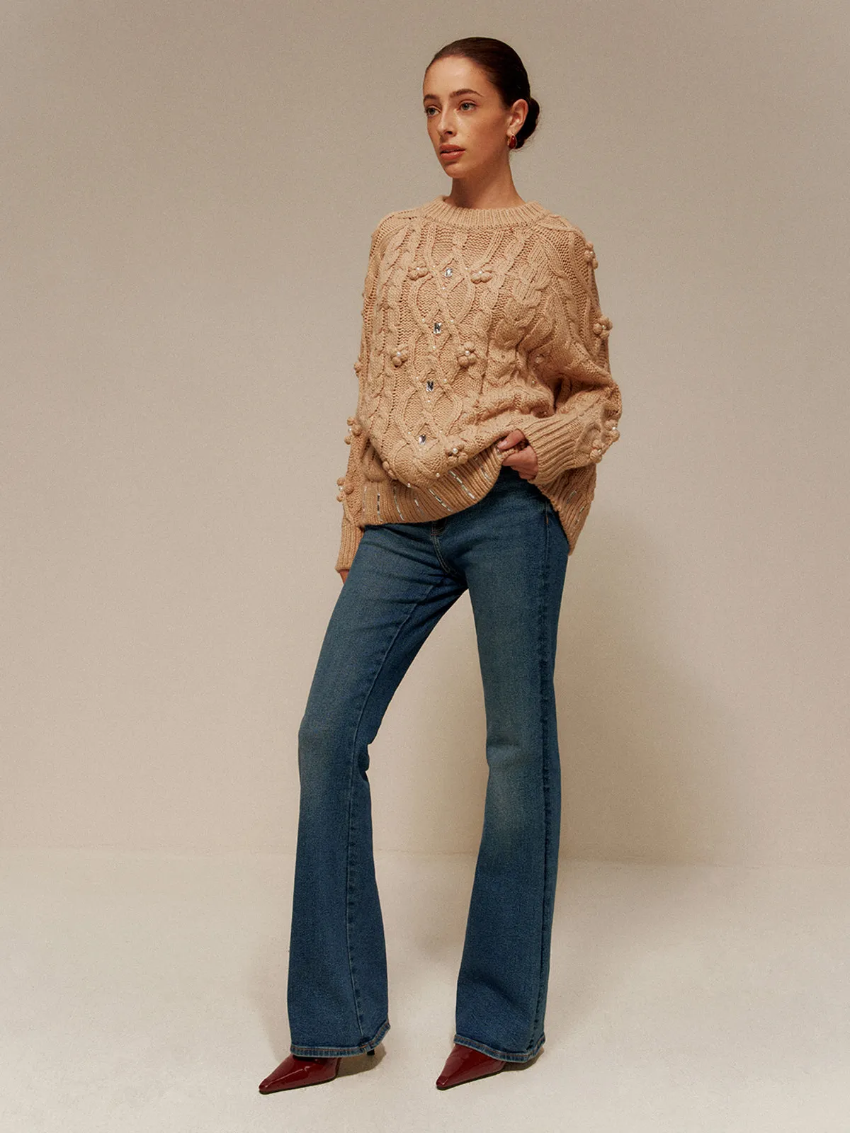 Rhinestone Pullover Twist Sweater