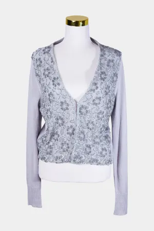 RJC Grey Beaded Lace Trim Grey Cardigan