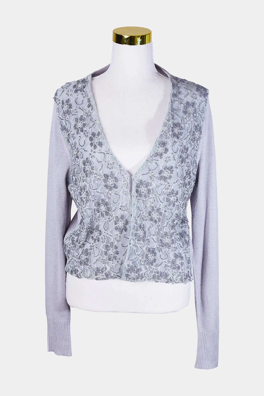 RJC Grey Beaded Lace Trim Grey Cardigan