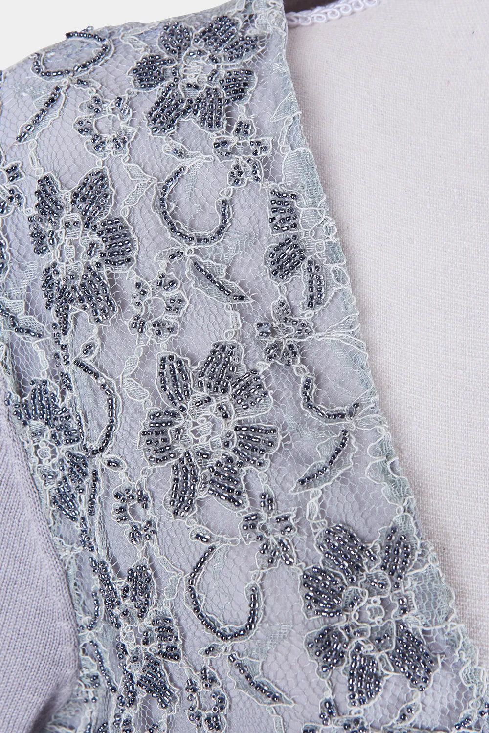 RJC Grey Beaded Lace Trim Grey Cardigan