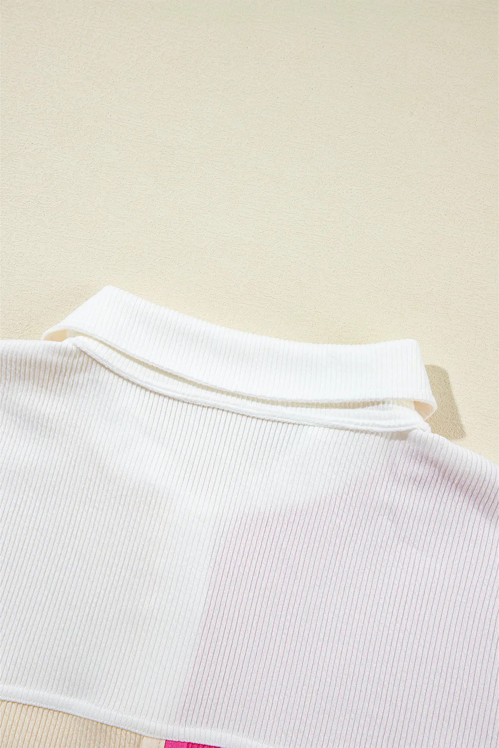 Rose Red Colorblock Ribbed Collared Oversized Sweatshirt