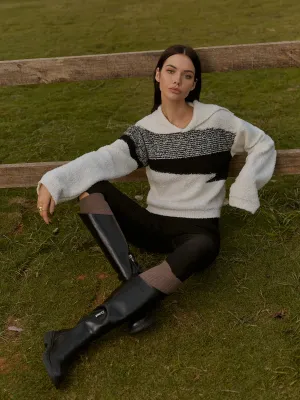 Sailor-Collar Color Block Short Sweater