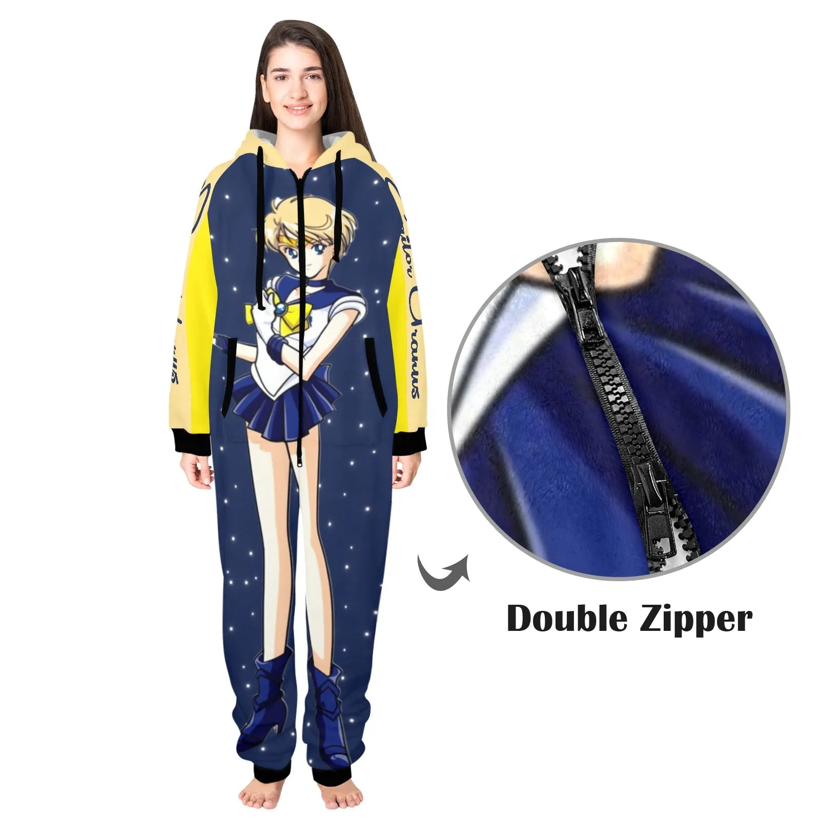 Sailor Uranus One-Piece Unisex Zip Up Hooded Pajamas
