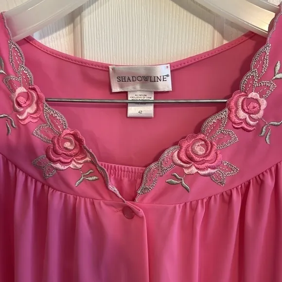 Shadowline pajamas, pink, embroidered neckline. Size 42-New-no tags